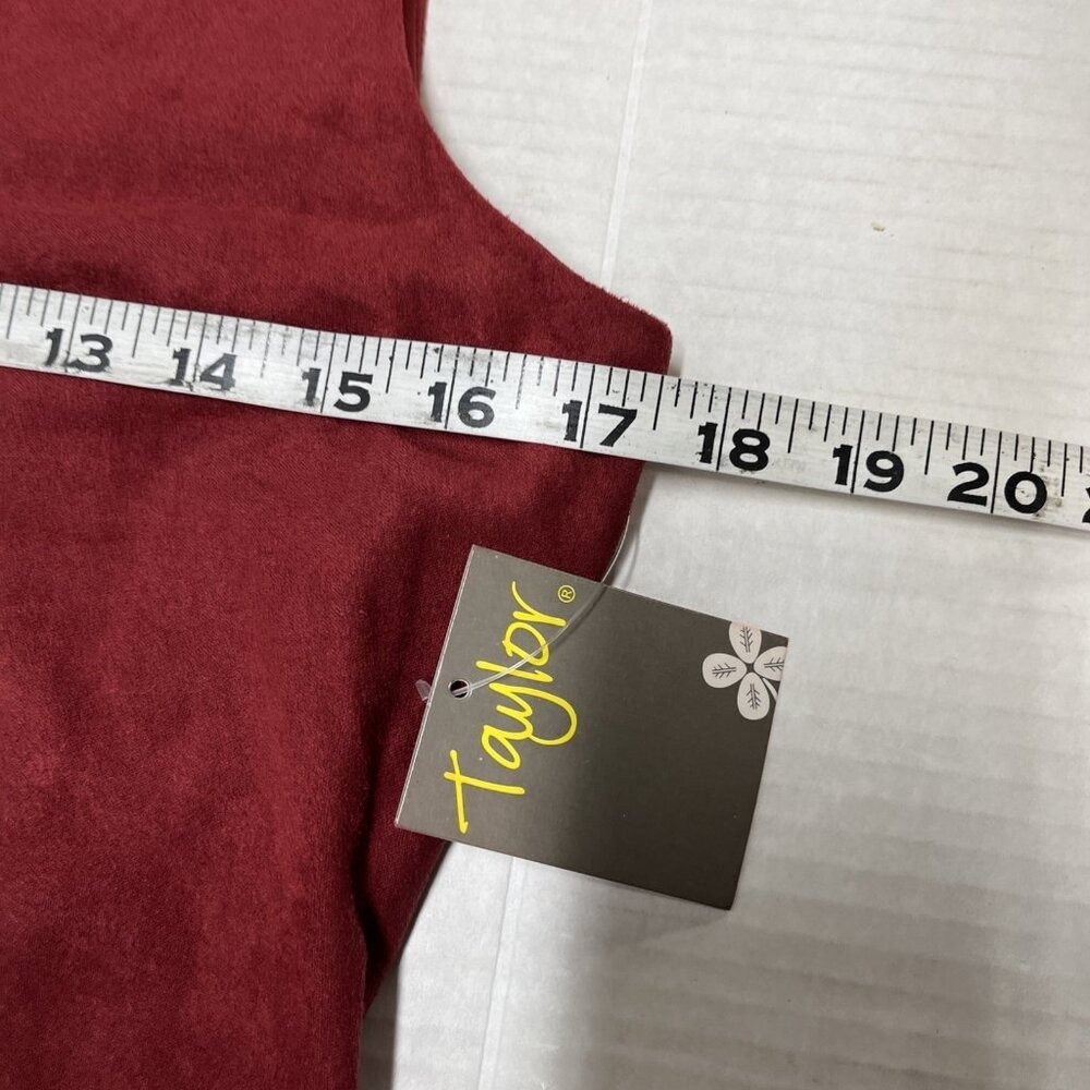 Taylor Dress Red Faux Suede Mock Neck Sleeveless Asymmetric Midi Size 10 Event - Picture 9 of 10